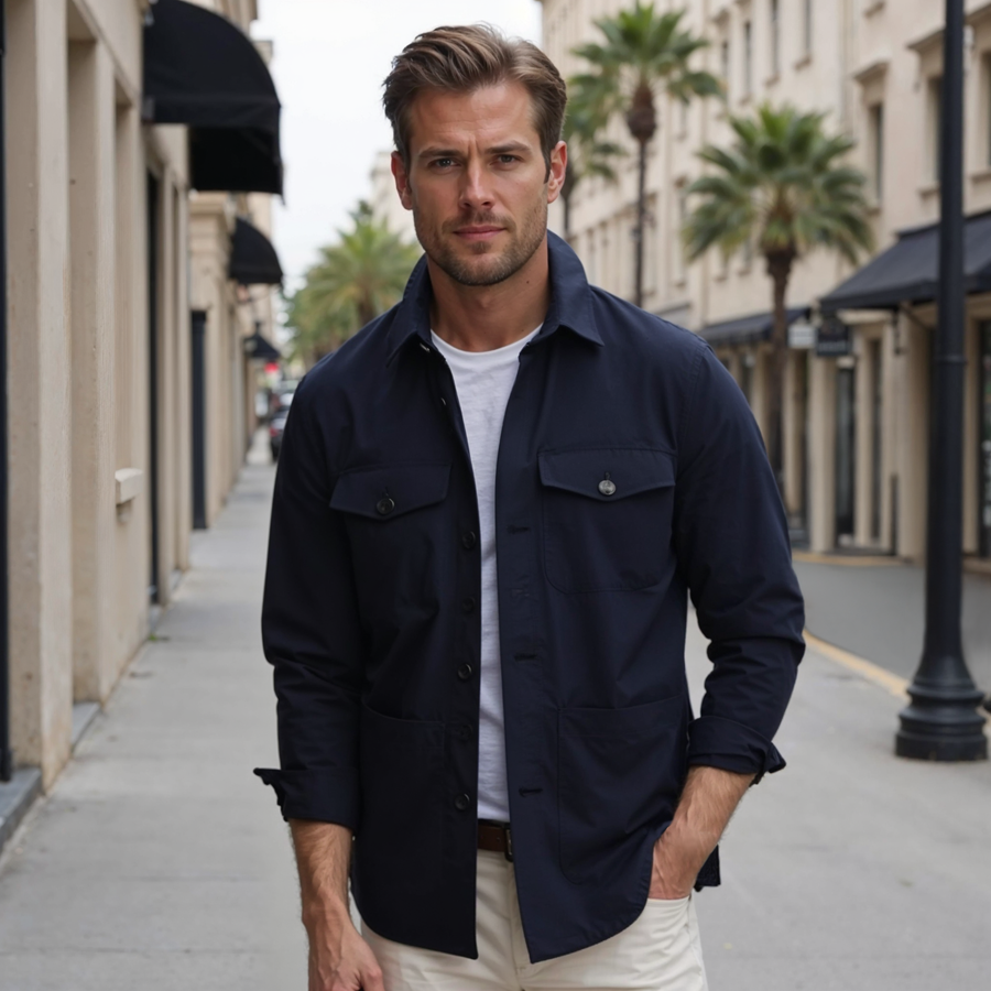 Monterey Cotton & Linen Overshirt Navy