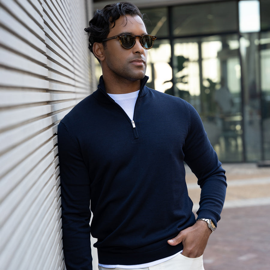 Maranello Cotton & Silk Quarter Zip Navy – Collars & Co.