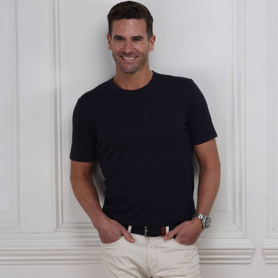 Lucca Luxury Touch Cotton and Silk T-Shirt Navy