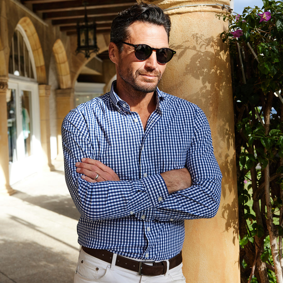 performance dress shirt Apex Performance Dress Shirt Oxford Button Down Collar Navy Gingham