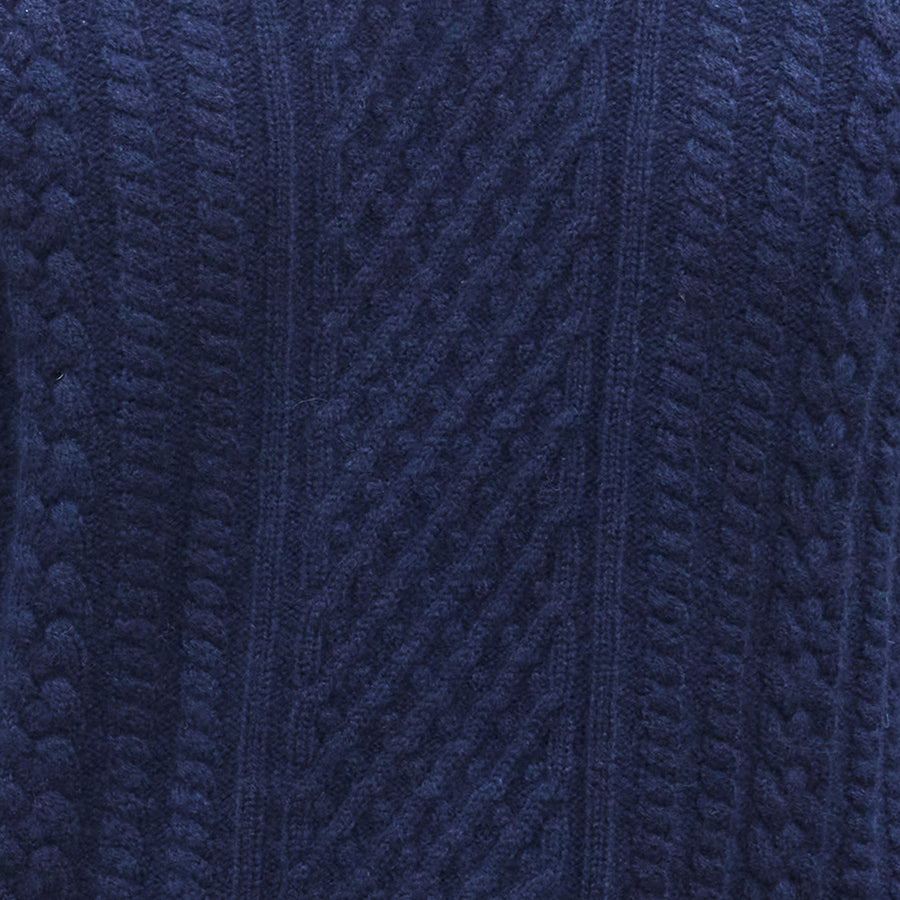 Napoli Cable Knit Quarter Zip Wool & Cashmere Sweater Navy