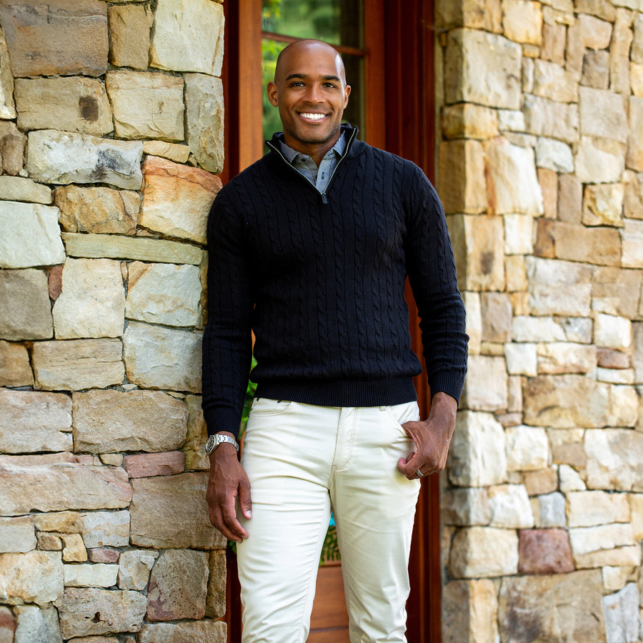 Cable knit quarter zip sweater sale