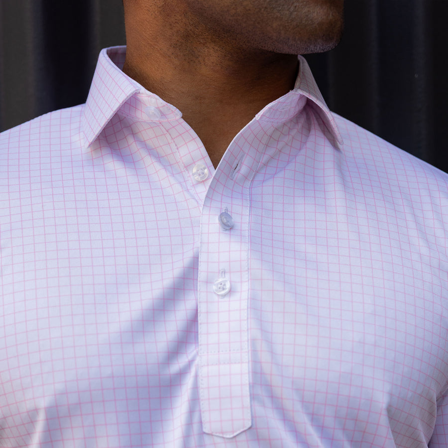 Semi-Spread Collar Thin Check Polo Pink