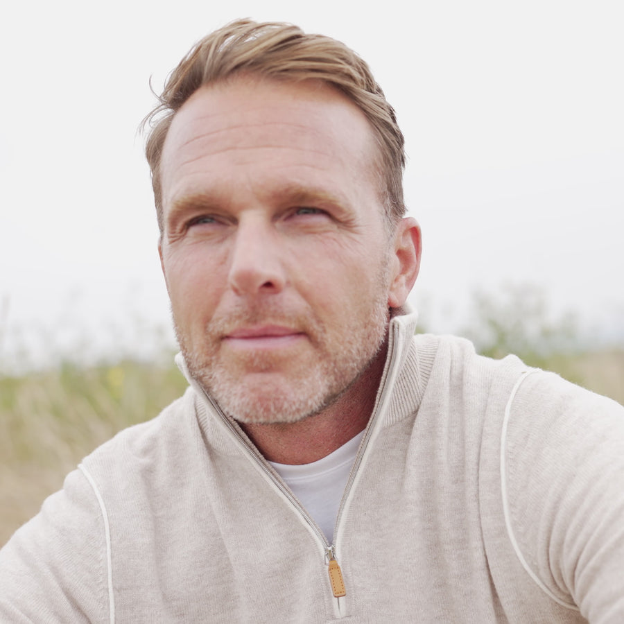 Napoli Accent Quarter Zip Wool & Cashmere Sweater Cream