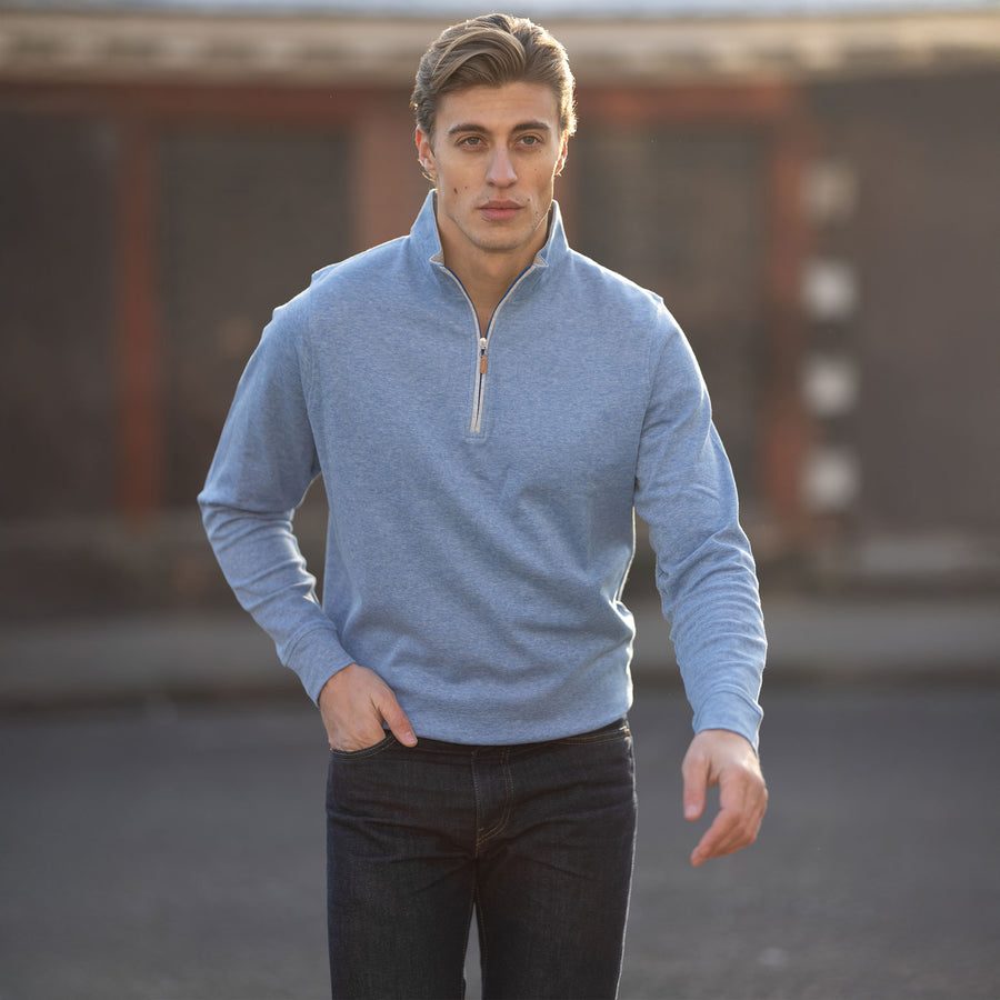 Cloud Textured Quarter Zip Pullover Royal Blue