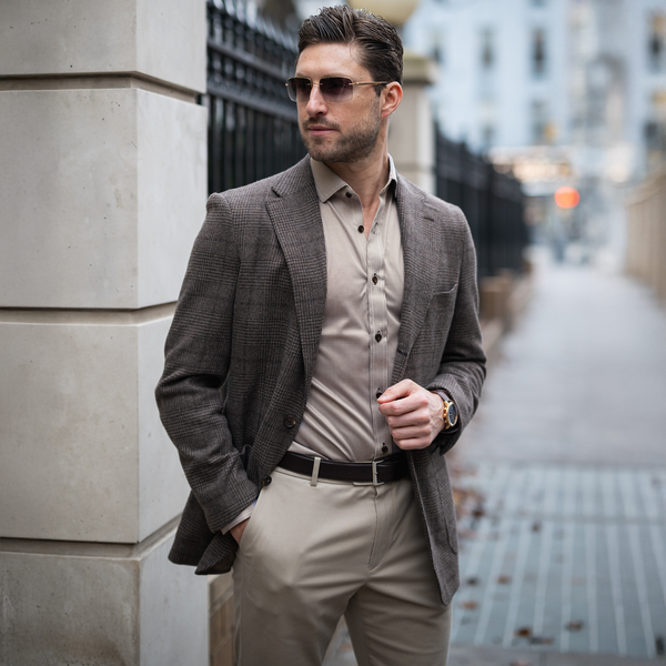 dress shirt spread collar Quattro Flex with Semi-Spread Brown Houndstooth way stretch performance polyester Green Sequin Emerald Green Colour:Azure Blue Fit:A-Line