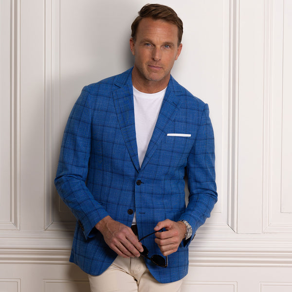 Maverick Travel Blazer Blue Windowpane – Collars & Co.