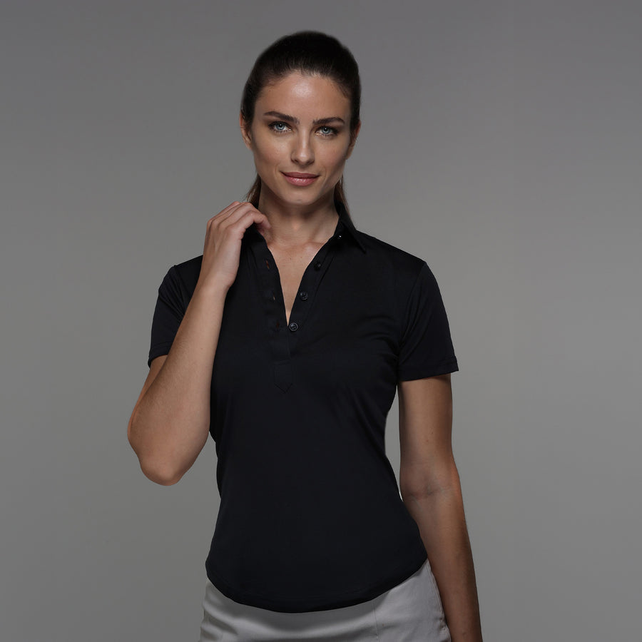 Women's Cap Sleeve Semi Spread Polo Black