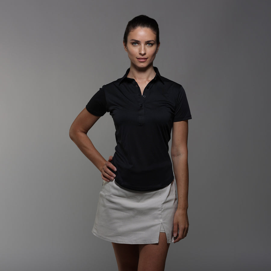 Women's Cap Sleeve Semi Spread Polo Black