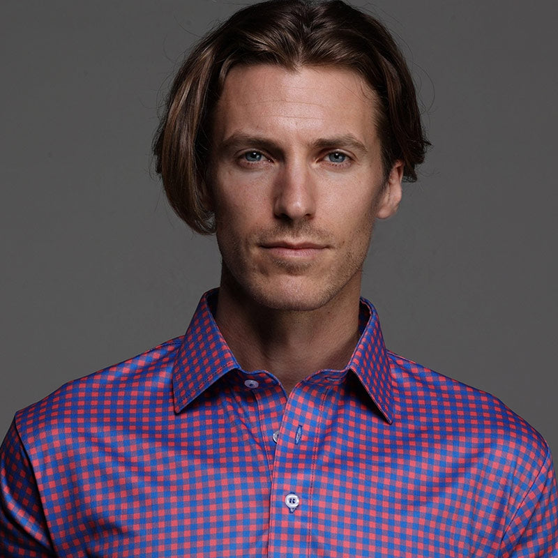 SemiSpread Collar Polo Tribeca Red and Blue Gingham Collars & Co.