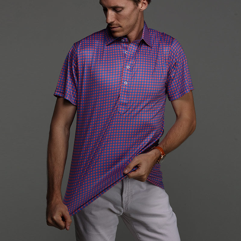 Semi-Spread Collar Polo Tribeca Red and Blue Gingham