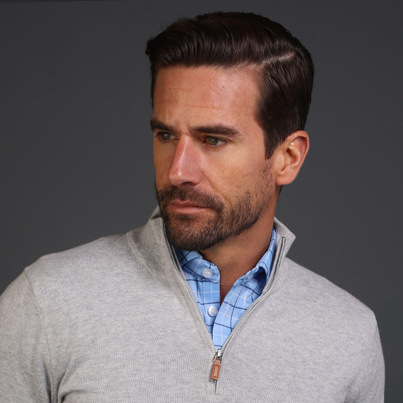 Grey Melange Luxury Touch Cotton Quarter Zip Sweater