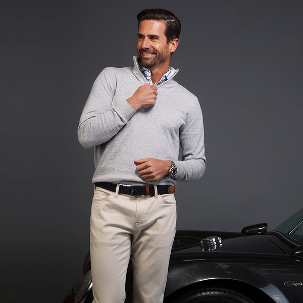 Grey Melange Luxury Touch Cotton Quarter Zip Sweater – Collars & Co.