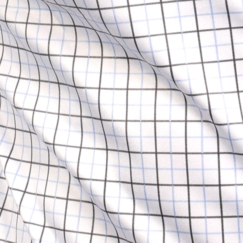 Quattro Flex Dress Shirt with Semi-Spread Collar Blue and Black Grid