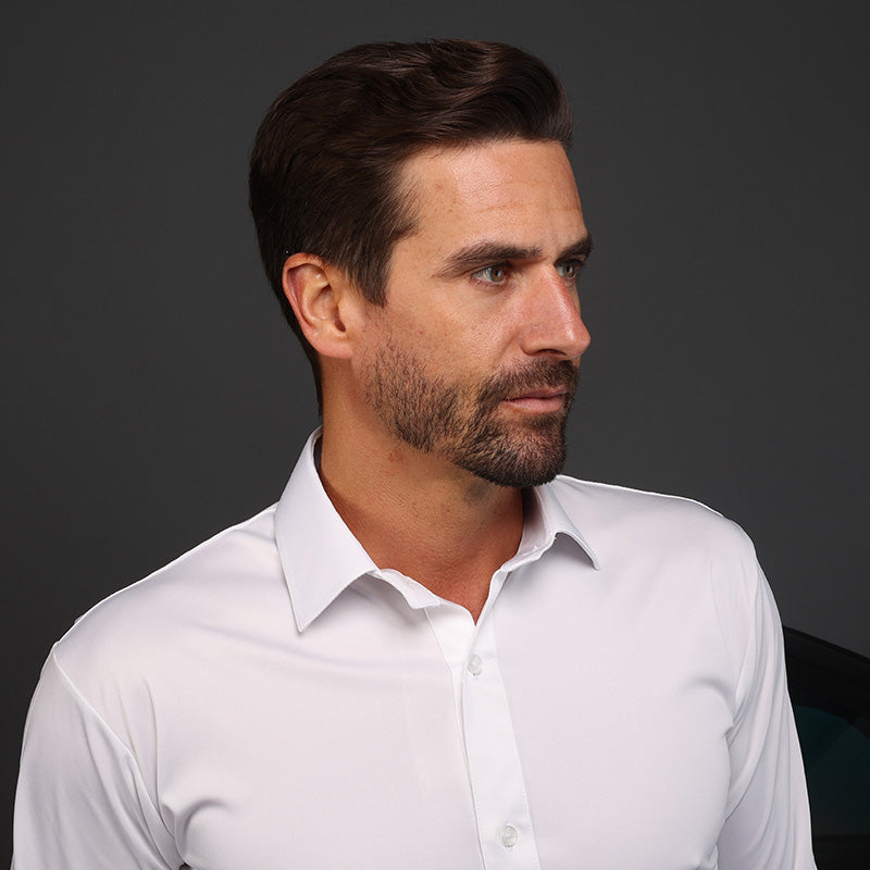 Quattro Flex Dress Shirt with Semi-Spread Collar White