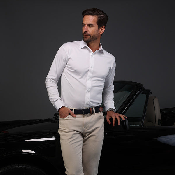 Quattro Flex Dress Shirt with Semi-Spread Collar White 3XL / White