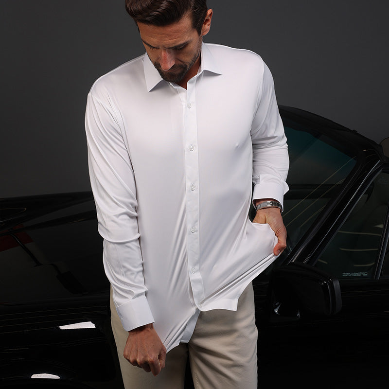 Quattro Flex Dress Shirt with Semi-Spread Collar White – Collars