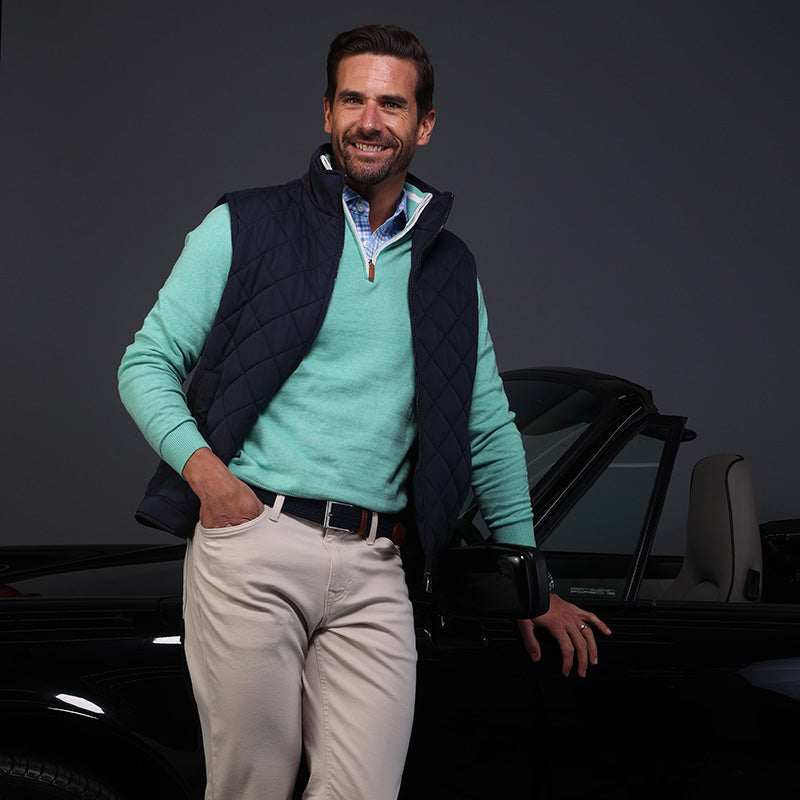 Semi-Spread Collar Polo Sea Island Blue and Purple Plaid Semi-Spread Collar Polo Sea Island Blue and Purple Plaid