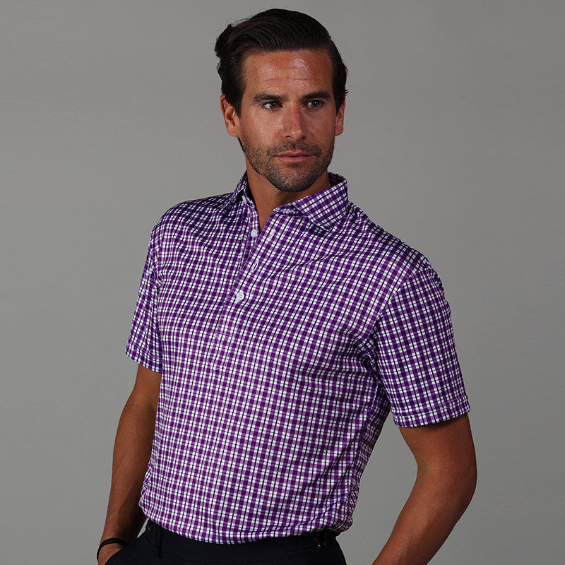 Semi-Spread Collar Polo Westport Purple Tattersall