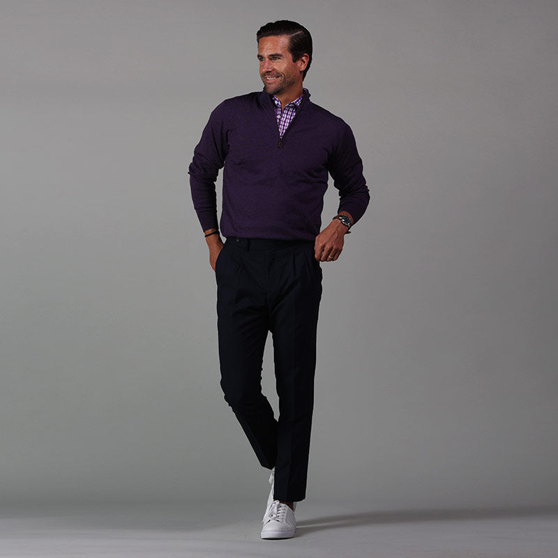 Semi-Spread Collar Polo Westport Purple Tattersall