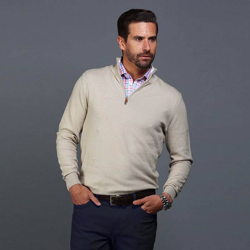 Beige Luxury Touch Cotton Quarter Zip Sweater