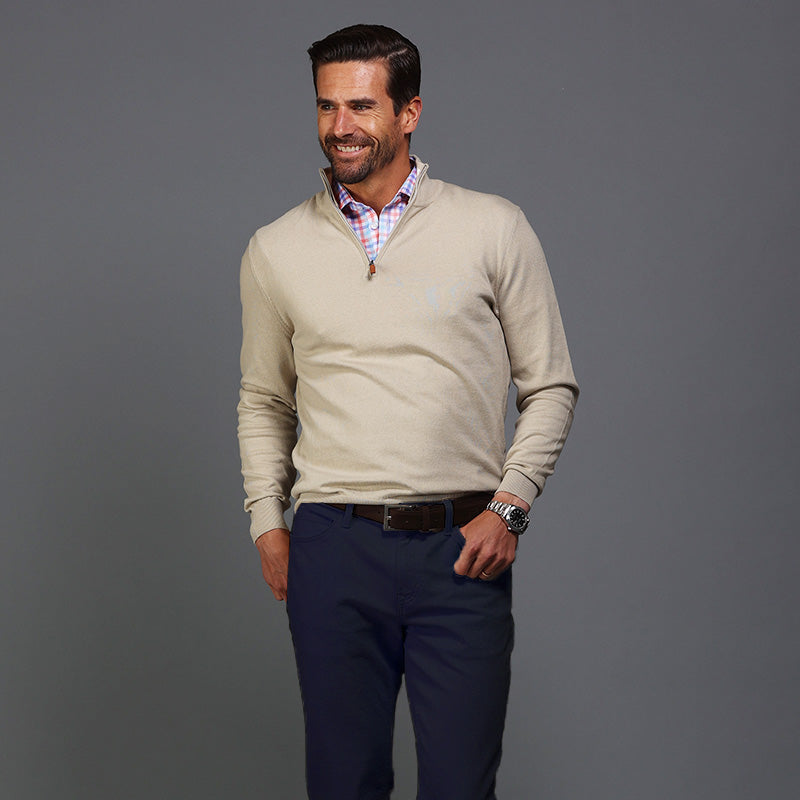 Beige Luxury Touch Cotton Quarter Zip Sweater