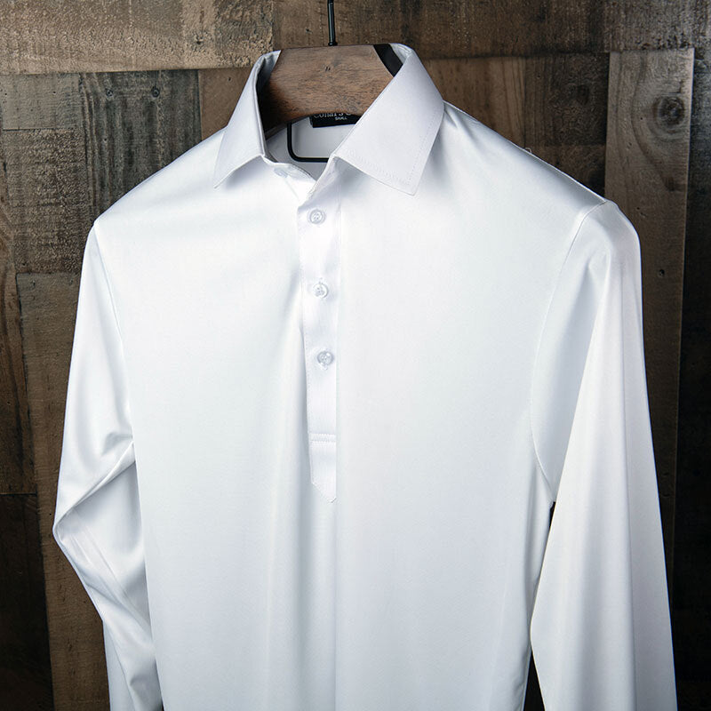 Semi-Spread Collar Polo Long Sleeve White