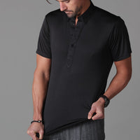 ★COOR★ Open Collar Cotton Polo Shirt (Black) Open Collar Polo Shirt - Eton