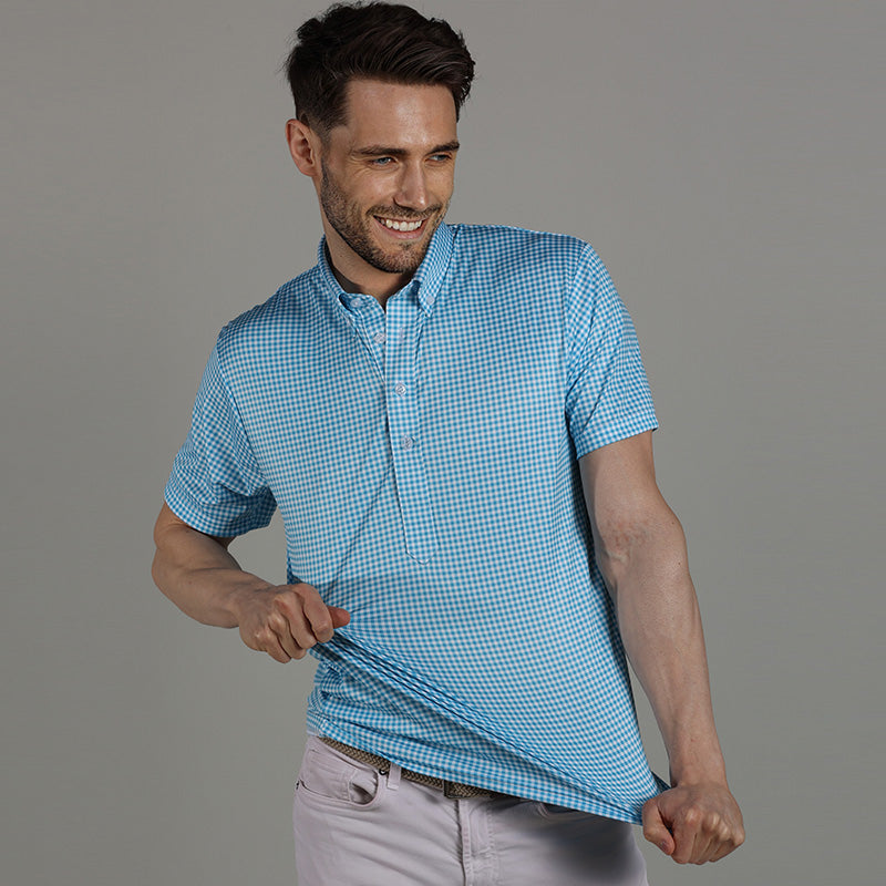 Oxford Button Down Collar Polo Turquoise Gingham