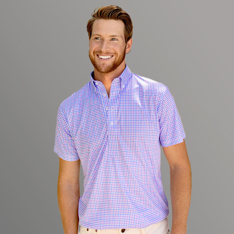 Oxford Button Down Collar Polo Blue and Purple Tattersall