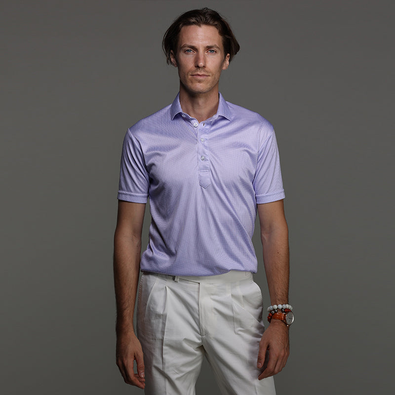 Semi-Spread Collar Polo Lavender Houndstooth