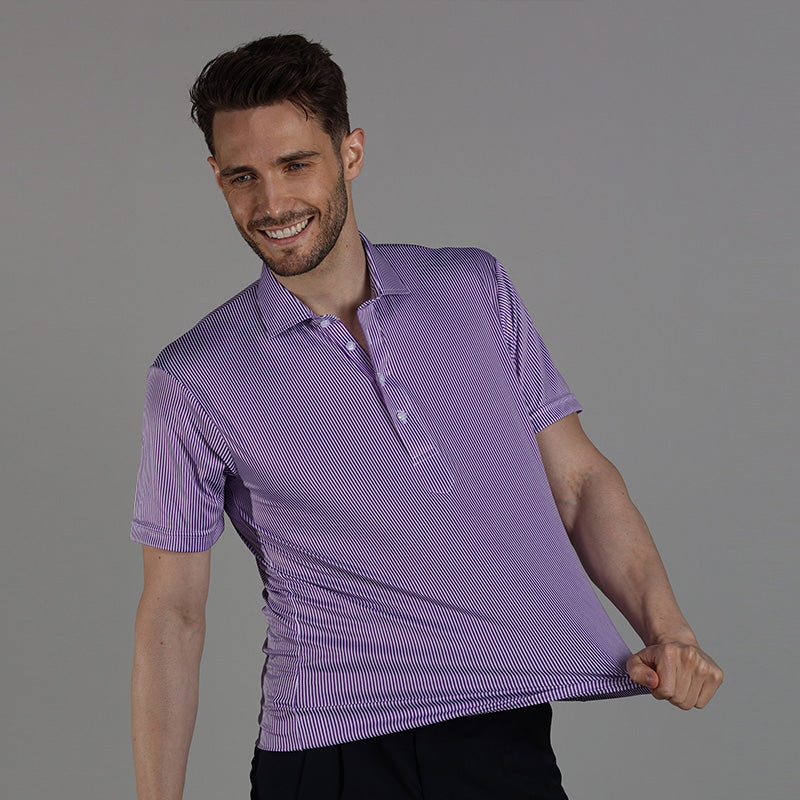 Semi-Spread Collar Polo Purple Stripe