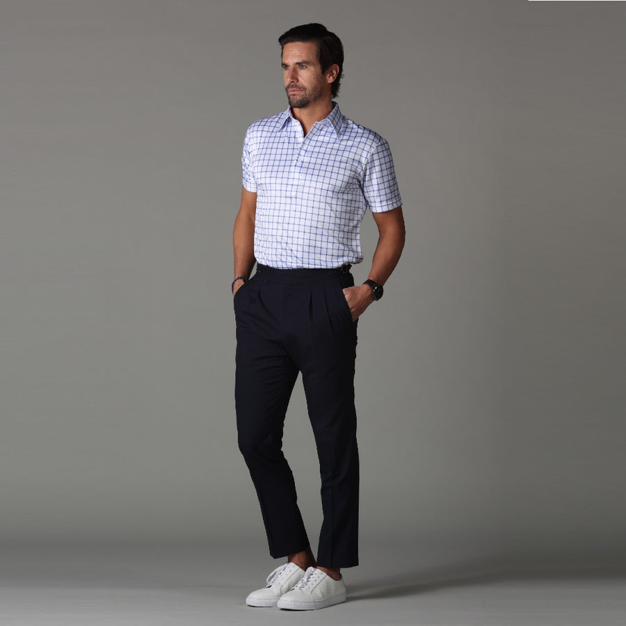 The Original Dress Collar Polo Blue Grid Check Collars & Co. The Original Dress Collar Polo Blue Grid Check Collars & Co.