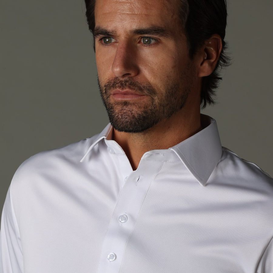 Semi-Spread Collar Polo Long Sleeve White