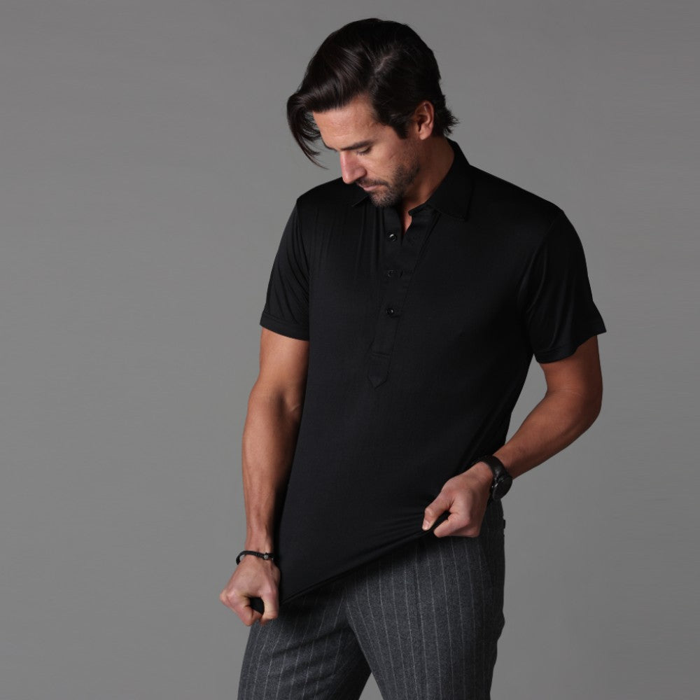Semi-Spread Collar Polo Black – Collars & Co.
